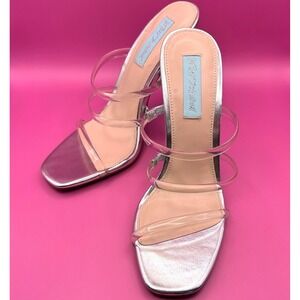 Blue by Betsey Johnson SB-AUBRI Silver Metallic Clear Strap Stiletto Heels 7M